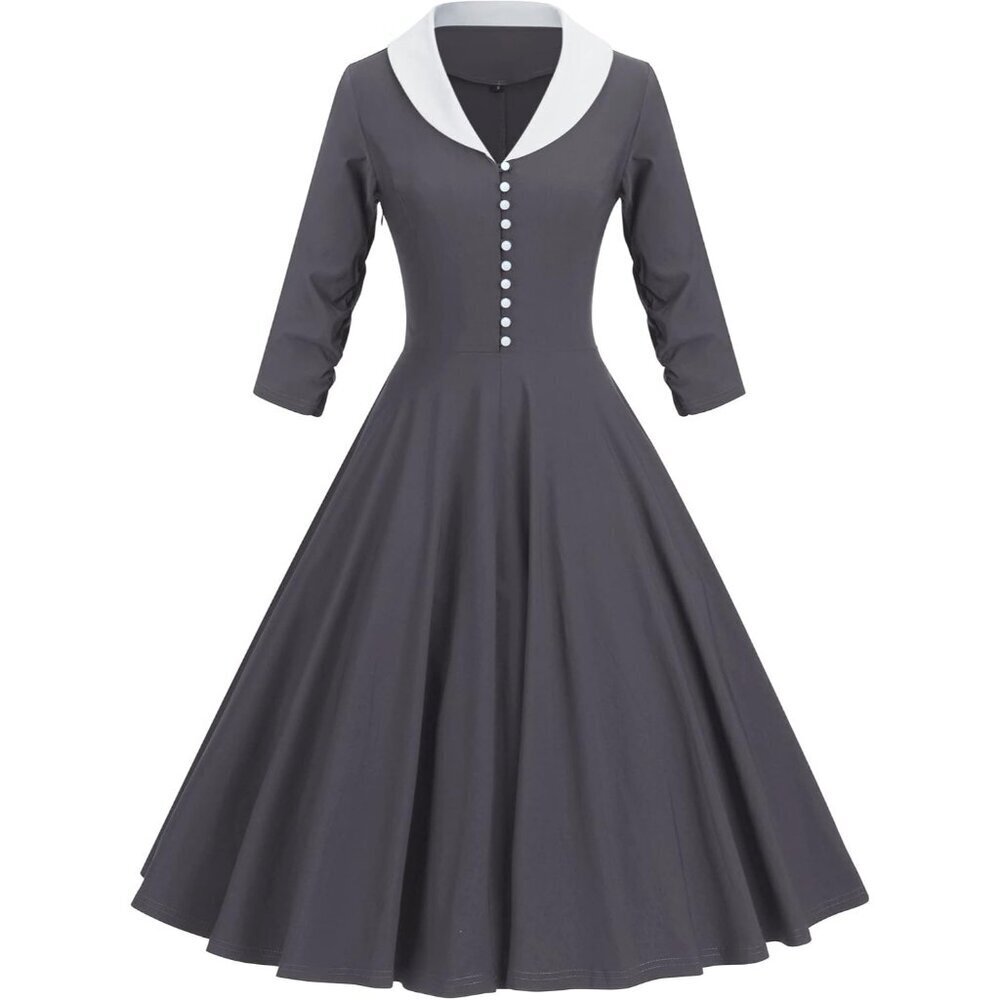 Women's Vintage 1950s Swing Dress Rayon Spandex V-Neck Casual